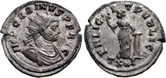 Roman Imperial Coins CARINUS (283-285). Antoninianus. Ticinum. Obv: IMP CARINVS P F AVG. Radiate, draped and cuirassed bust right. Rev: FELICIT PVBLICA / TXXI. Felicitas standing facing, head left, ho