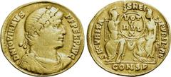 Roman Imperial Coins JOVIAN (363-364). GOLD Solidus. Constantinople. Obv: D N IOVIANVS P F PERP AVG. Diademed, draped and cuirassed bust right. Rev: SECVRITAS REI PVBLICAE / CONSP. Roma and Constantin