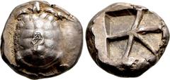 Greek Coins ATTICA. Aegina. Stater (Circa 456-431 BC). Obv: Land turtle with segmented shell; c/m: monogram within square incuse. Rev: Large square incuse with skew pattern. HGC 6, 437. Condition: Goo