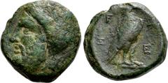 Greek Coins ELIS. Olympia. Ae (Circa 4th-3rd century BC). Obv: Laureate head of Zeus left. Rev: F - A. Eagle standing right; Ξ-E flanking. BCD Olympia 280 var. (controls); HGC 5, 519 var. (same). Cond
