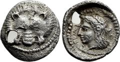 Greek Coins DYNASTS OF LYCIA. Ddentmmi ? (Circa 400-380 BC). Obol. Tlos. Obv: Lion scalp facing. Rev: Laureate head of Apollo left. Müseler -; SNG von Aulock 4192. Rare Condition: Very fine. Weight: 0