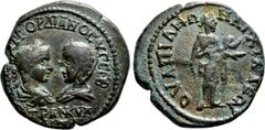 Roman Provincial Coins THRACE. Anchialus. Gordian III, with Tranquillina (238-244). Ae. Obv: AVT K M ANT ΓOPΔIANOC AVΓ CЄB / TPANKVΛΛINA. Draped busts of Gordian, laureate, draped and cuirassed, and T