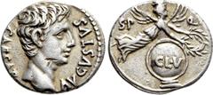 Roman Imperial Coins AUGUSTUS (27 BC-14 AD). Denarius. Uncertain mint in Spain, possibly Colonia Patricia. Obv: CAESAR AVGVSTVS. Bare head right. Rev: SP - QR. Victory flying right, holding wreath, ab