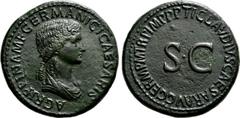 Roman Imperial Coins AGRIPPINA I (Died 33). Sestertius. Rome. Struck under Claudius. Obv: AGRIPPINA M F GERMANICI CAESARIS. Draped bust right. Rev: TI CLAVDIVS CAESAR AVG GERM P M TR P IMP P P. Large 
