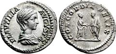 Roman Imperial Coins PLAUTILLA (Augusta, 202-205). Denarius. Rome. Obv: PLAVTILLA AVGVSTA. Draped bust right. Rev: CONCORDIA FELIX. Plautilla and Caracalla standing facing each other, clasping hands. 