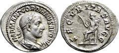 Roman Imperial Coins GORDIAN I AFRICANUS (238). Denarius. Rome. Obv: IMP M ANT GORDIANVS AFR AVG. Laureate, draped and cuirassed bust right. Rev: SECVRITAS AVGG. Securitas seated left on throne, holdi