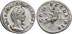 Roman Imperial Coins DIVA MARINIANA (Died before 253). Antoninianus. Rome. Obv: DIVAE MARINIANAE. Veiled and draped bust right, set upon crescent. Rev: CONSECRATIO. Mariniana, raising hand and holding