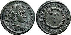 Roman Imperial Coins CRISPUS (Caesar, 316-326). Follis. Siscia. Obv: IVL CRISPVS NOB C. Laureate head right. Rev: CAESARVM NOSTRORVM / ΓSIS (star). VOT / X in two lines within wreath. RIC 165. Conditi