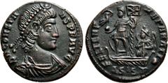Roman Imperial Coins CONSTANS (337-350). Follis. Siscia. Obv: D N CONSTANS P F AVG. Diademed, draped and cuirassed bust right. Rev: FEL TEMP REPARATIO / Δ SIS (symbol). Constans standing left in galle