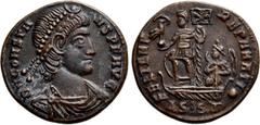 Roman Imperial Coins CONSTANS (337-350). Follis. Siscia. Obv: D N CONSTANS P F AVG. Diademed, draped and cuirassed bust right. Rev: FEL TEMP REPARATIO / A SIS (symbol). Constans standing left in galle