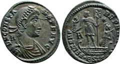 Roman Imperial Coins CONSTANS (337-350). Ae. Siscia. Obv: D N CONSTANS P F AVG. Diademed, draped and cuirassed bust right; A to left. Rev: FEL TEMP REPARATIO / •ЄSIS•. Constans, holding labarum and vi