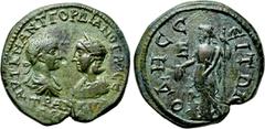 Roman Provincial Coins MOESIA INFERIOR. Odessos. Gordian III with Tranquillina (238-244). Ae Pentassarion. Obv: AVT K M ANT ΓOPΔIANOC AVΓ CЄ / TPANKVΛΛЄINA. Laureate, draped and cuirassed bust of Gord
