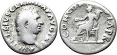 Roman Imperial Coins VITELLIUS (69). Denarius. Rome. Obv: A VITELLIVS GERM IMP AVG TR P. Laureate head right. Rev: CONCORDIA P R. Concordia seated left on throne, holding patera and cornucopia. RIC² 9