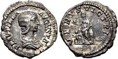 Roman Imperial Coins PLAUTILLA (Augusta, 202-205). Denarius. Rome. Obv: PLAVTILLA AVGVSTA. Draped bust right. Rev: VENVS VICTRIX. Venus standing left, holding apple and palm frond, and resting elbow u