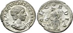 Roman Imperial Coins AQUILIA SEVERA (Augusta, 220-221 & 221-222). Denarius. Rome. Obv: IVLIA AQVILIA SEVERA AVG. Draped bust right. Rev: CONCORDIA. Concordia standing left, holding double cornucopia a