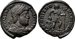 Roman Imperial Coins VALENTINIAN I (364-375). Ae. Sirmium. Obv: D N VALENTINIANVS P F AVG. Diademed, draped and cuirassed bust right. Rev: GLORIA ROMANORVM / B SIRM. Valentinian advancing right, head 