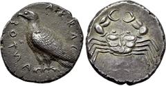Greek Coins SICILY. Akragas. Didrachm (Circa 510-500 BC). Obv: AKPAΓANTOΣ. Sea eagle standing left with folded wings. Rev: Crab. Westermark, Coinage, Period I, Group I; HGC 2, 87. Struck on a large fl
