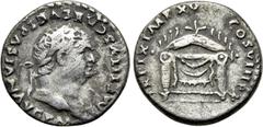 Roman Imperial Coins TITUS (79-81). Denarius. Rome. Obv: IMP TITVS CAES VESPASIAN AVG P M. Laureate head right. Rev: TR P IX IMP XV COS VIII P P. Pulvinar (throne) of Jupiter and Juno: square seat, dr