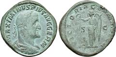 Roman Imperial Coins MAXIMINUS THRAX (235-238). Sestertius. Rome. Obv: MAXIMINVS PIVS AVG GERM. Laureate, draped and cuirassed bust right. Rev: VICTORIA GERMANICA / S - C. Victory standing left, holdi