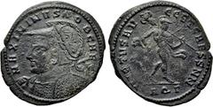 Roman Imperial Coins MAXIMINUS DAIA (Caesar, 305-309). Follis. Aquileia. Obv: MAXIMINVS NOB CAES. Helmeted and cuirassed bust left, holding shield and spear over shoulder. Rev: VIRTVS AVGG ET CAESS NN