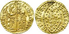 World Coins INDIA. GOLD Putali. Imitating a Venetian Zecchino or Ducato. Obv: Blundered legend. St. Mark standing right, presenting cruciform staff to Doge kneeling left. Rev: Blundered legend. Christ