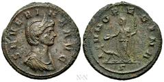 Roman Imperial Coins SEVERINA (Augusta, 270-275). As. Rome. Obv: SEVERINA AVG. Diademed and draped bust right. Rev: IVNO REGINA / ϛ. Juno standing left, holding patera and sceptre; peacock at feet to 
