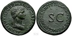 Roman Imperial Coins AGRIPPINA I (Died 33). Sestertius. Rome. Struck under Claudius. Obv: AGRIPPINA M F GERMANICI CAESARIS. Draped bust right. Rev: TI CLAVDIVS CAESAR AVG GERM P M TR P IMP P P. Large 