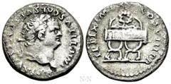 Roman Imperial Coins TITUS (79-81). Denarius. Rome. Obv: IMP TITVS CAES VESPASIAN AVG P M. Laureate head right. Rev: TR P IX IMP XV COS VIII P P. Curule chair surmounted by wreath. RIC² 108. Condition