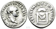 Roman Imperial Coins TITUS (79-81). Denarius. Rome. Obv: IMP TITVS CAES VESPASIAN AVG P M. Laureate head right. Rev: TR P IX IMP XV COS VIII P P. Draped semicircular pulvinar, decorated with three cre