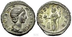 Roman Imperial Coins JULIA MAMAEA (Augusta, 222-235). Denarius. Rome. Obv: IVLIA MAMAEA AVG. Draped bust right, wearing stephane. Rev: VENVS VICTRIX. Venus standing left, holding helmet and sceptre; s