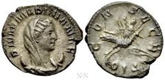 Roman Imperial Coins DIVA MARINIANA (Died before 253). Antoninianus. Rome. Obv: DIVAE MARINIANAE. Veiled and draped bust right, set upon crescent. Rev: CONSECRATIO. Mariniana, raising hand and holding