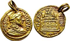 Migration Period UNCERTAIN GERMANIC TRIBES. GOLD 'Aureus' (Circa late 3rd century). Possibly imitating Septimius Severus or Pertinax. Obv: VBRIAVO OIIXPIO. Laureate bust right, with long beard. Rev: E