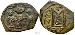 Byzantine Coins HERACLIUS, with HERACLIUS CONSTANTINE and MARTINA (610-641). Follis. Contemporary imitation of Thessalonica. Dated RY 17 (626/7). Obv: Heraclius, in center, flanked by Martina, on left