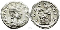 Roman Imperial Coins JULIA PAULA (Augusta, 219-220). Denarius. Rome. Obv: IVLIA PAVLA AVG. Draped bust right. Rev: CONCORDIA. Concordia seated left on throne, holding patera; star to left. RIC 211 (El