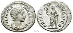 Roman Imperial Coins JULIA MAMAEA (Augusta, 222-235). Denarius. Rome. Obv: IVLIA MAMAEA AVG. Draped bust right, wearing stephane. Rev: FELICITAS PVBLICA. Felicitas standing facing, head left, holding 