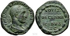 Roman Imperial Coins MAXIMINUS THRAX (235-238). Sestertius. Rome. Obv: IMP MAXIMINVS PIVS AVG. Laureate, draped and cuirassed bust right. Rev: VOTIS / DECENNA / LIBVS / S C. Legend in four lines withi