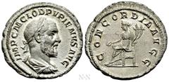Roman Imperial Coins PUPIENUS (238). Denarius. Rome. Obv: IMP C M CLOD PVPIENVS AVG. Laureate, draped and cuirassed bust right. Rev: CONCORDIA AVGG. Concordia seated left on throne, holding patera and