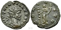 Roman Imperial Coins QUINTILLUS (270). Antoninianus. Mediolanum. Obv: IMP QVINTILLVS AVG. Radiate, draped and cuirassed bust right. Rev: CONCO EXER / T. Concordia standing left, holding standard and c