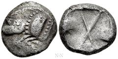 Greek Coins DYNASTS OF LYCIA. Uncertain dynast (Circa 500-480 BC). Stater. Obv: Forepart of boar left. Rev: Incuse square with three raised projections, divided by two lines. Müseler II, 1-2; SNG von 