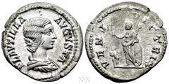 Roman Imperial Coins PLAUTILLA (Augusta, 202-205). Denarius. Rome. Obv: PLAVTILLA AVGVSTA. Draped bust right. Rev: VENVS VICTRIX. Venus standing left, holding apple and palm frond, and resting elbow u