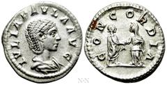 Roman Imperial Coins JULIA PAULA (Augusta, 219-220). Denarius. Rome. Obv: IVLIA PAVLA AVG. Draped bust right. Rev: CONCORDIA. Elagabalus and Julia Paula standing facing one another, clasping hands. RI