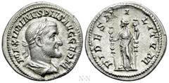 Roman Imperial Coins MAXIMINUS THRAX (235-238). Denarius. Rome. Obv: MAXIMINVS PIVS AVG GERM. Laureate, draped and cuirassed bust right. Rev: FIDES MILITVM. Fides standing left, holding signum in each