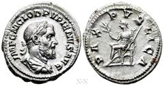 Roman Imperial Coins PUPIENUS (238). Denarius. Rome. Obv: IMP C M CLOD PVPIENVS AVG. Laureate, draped and cuirassed bust right. Rev: PAX PVBLICA. Pax seated left on throne, holding branch and sceptre.