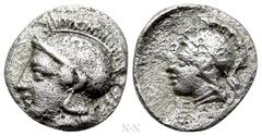 Greek Coins LYCIA. Uncertain (Xanthos?). Hemiobol (Circa 4th century BC). Obv: Helmeted head of Athena left. Rev: Helmeted head of Athena left. Müseler -; SNG von Aulock -; Falghera -; Vismara -; Trai