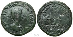 Roman Provincial Coins BITHYNIA. Nicomedia. Julia Paula (Augusta, 219-220). Ae. Obv: ΙΟΥΛΙΑ ΚΟΡ ΠΑΥΛΑ ΑΥΓOY. Draped bust right. Rev: ΤΡΙϹ ΝЄΩΚΟΡΩΝ ΝΙΚΟΜΗΔЄΩΝ. Three hexastyle temples, the one above se