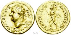 Roman Imperial Coins VITELLIUS (69). GOLD Aureus. Tarraco. Obv: A VITELLIVS IMP GERMAN. Laureate bust left, globe at point of neck. Rev: CONSENSVS EXERCITVVM. Mars advancing left, wearing crested helm