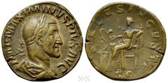 Roman Imperial Coins MAXIMINUS THRAX (235-238). Sestertius. Rome. Obv: IMP MAXIMINVS PIVS AVG. Laureate, draped and cuirassed bust right. Rev: SALVS AVGVSTI / S C. Salus seated left on throne, feeding