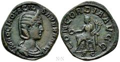 Roman Imperial Coins OTACILIA SEVERA (Augusta, 244-249). Sestertius. Rome. Obv: MARCIA OTACIL SEVERA AVG. Draped bust right, wearing stephane. Rev: CONCORDIA AVGG / S C. Concordia seated left on thron