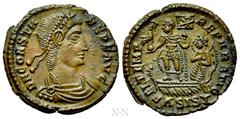 Roman Imperial Coins CONSTANS (337-350). Follis. Siscia. Obv: D N CONSTANS P F AVG. Diademed, draped and cuirassed bust right. Rev: FEL TEMP REPARATIO / Δ SIS (symbol). Constans standing left in galle