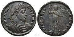 Roman Imperial Coins JOVIAN (363-364). Ae. Thessalonica. Obv: D N IOVIANVS P F P P AVG. Diademed, draped and cuirassed bust right. Rev: VICTORIA ROMANORVM / TES B. Jovian standing facing, head right, 